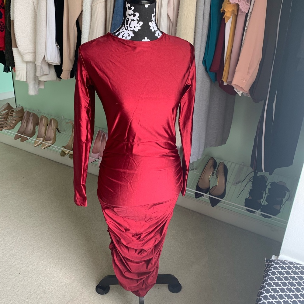Satin long sleeve ribbed dress